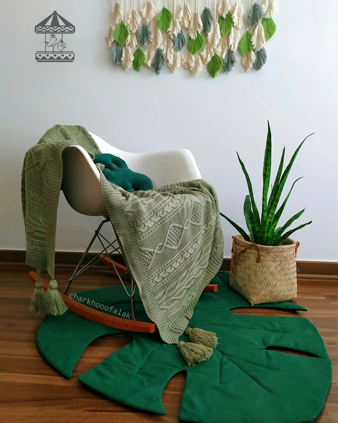 شال مبل و تخت طرح گندمزار رنگ سبز سدری