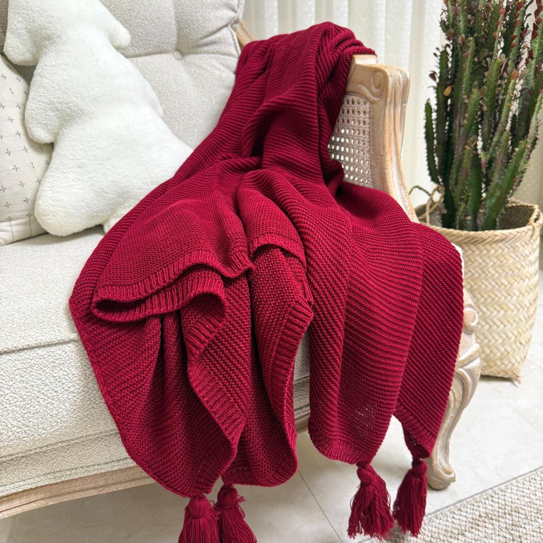 شال مبل طرح ابری زرشکی روشن ملانژ